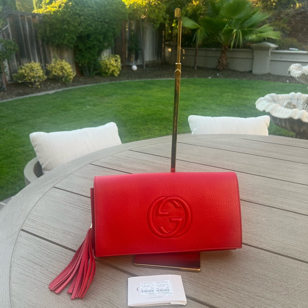Gucci Vibrant Red Leather Clutch with Tassel